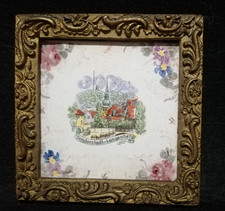 Piastrella, Mattonella in ceramica Paesaggio Borgo Chiesa dipinto in cornice