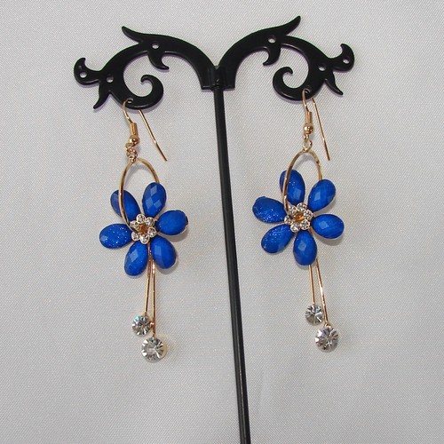 Orecchini lunghi fiori - lunghi, blu