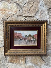 Quadro miniatura -Strada Con Figure- dipinto a olio su tavoletta