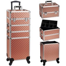 Trolley Makeup 4in1 Valigetta Oro Trucco Estetista Beauty Case Ruote Staccabili