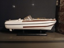 Antico modellino motoscafo tutto legno intagliato lago fiume