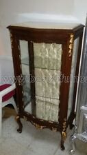 VETRINA IN LEGNO NOCE E ORO CON PIANO IN MARMO INTERNO STOFFA AVORIO E CRISTALLI