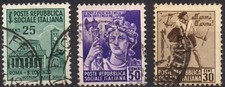 ITALIA  RSI 1944/1945 - Usati 25/30/50c. Monumenti distrutti 2° emissione #K4N