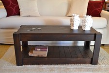 Tavolino da Salotto caffè in Legno Massello Tavolo Basso con contenitore Noce