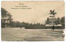 1910 Torino Parco Valentino Monum. al Principe Amedeo bici Cremona FP BN VG ANIM