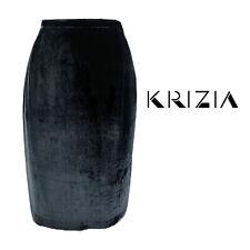 KRIZIA - Gonna a matita vintage anni 90 in velluto nero - rayon e seta | Taglia 6US 38EU