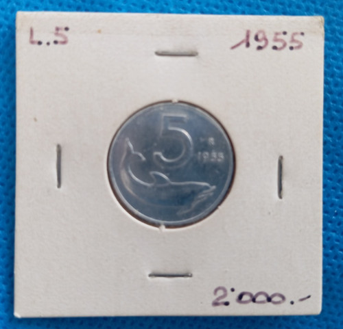 Moneta lire 1955 delfino - 5,