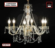 LAMPADARIO CRISTALLO 5 LUCI MARIA TERESA RIPORTI ORO  SOSPENSIONE ARTIGIANALE 
