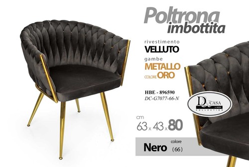 Poltrona velluto nera sedia - poltrona,