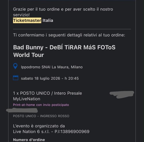 Biglietto bad bunny 2026 - biglietto,