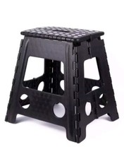Sgabello Pieghevole in Plastica Nero Portatile da Viaggio Antiscivolo Max 140 Kg