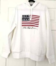POLO RALPH LAUREN GRAPHIC FLEECE-ISPOHOODM2 FLAG FELPA CON CAPPUCCIO ~ Bianco ~ TAGLIA L