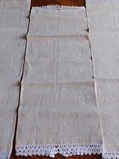 TRE asciugamani in canapa con bordo ad uncinetto a mano