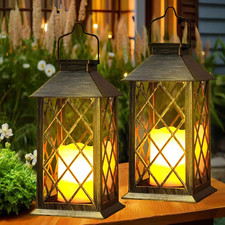 Lanterne Da Esterno 2 Pezzi Grande Lanterna Solare Da Giardino Con Candele Tremo