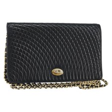 BALLY Borsa a tracolla trapuntata con catena in pelle nero oro Auth th6489
