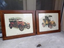 Coppia Di Stampe di auto antiche Con Cornice In Legno