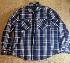 Banana Republic camicia flanella giacca uomo XL blu quadri tasche zip bottoni