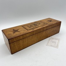 Antica Scatola lunga con coperchio in legno di Rovere Inglese Intarsiata Maggio 