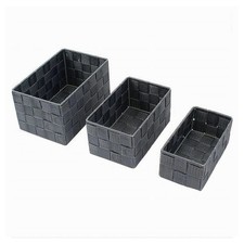 3 CESTINI TESSUTO SCATOLE ORGANIZER BAGNO PORTAOGGETTI MAKEUP GRIGIO SCURO 79050