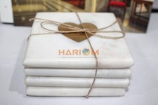 Square Italian Marble Coaster Tea Set Handmade Heart Design Decorate