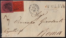 TRE PORTI TOLFA RARO ANNULLO  (10 PUNTI) SU FRONTE DI LETTERA