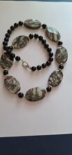 Collana di agata nera mm10 e muschiata mm37x24 Lunga cm 72 Invio x raccomandata