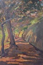 Dipinto Masaniello Luschi "Interno Di Villa" (Fabbricotti)  30x45 Olio Su Tavola