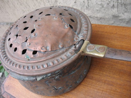 Antico scaldaletto rame con - scaldaletto,