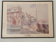 Poster stampa viaggio incorniciato di Capri 1972 dopo acquerello di Aldo Raimond