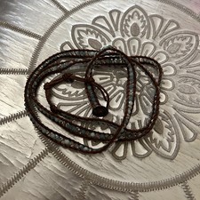 CHAN LUU SHADES OF BLUE BEADS & LEATHER WRAP BRACELET