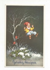 C1 - Cartolina Augurale Natale Anno Gnomo Elfo Altalena - Fp Vg