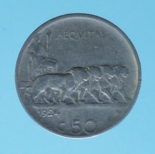 VITTORIO EMANUELE III 50 CENTESIMI 1924 LEONI BORDO RIGATO MONETE DA COLLEZIONE 