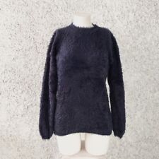 MAGLIONE PELOSO MOHAIR BLU GIROCOLLO FELPA PULLOVER TEDDY