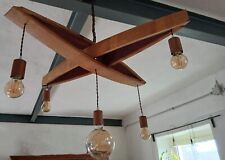 Lampadario in legno a sospensione, pregiate doghe di quercia, 5 punti luce E27