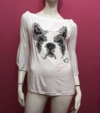 DENNY ROSE Maglia blusa bianca cane perline e strass Tg L