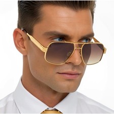 Mens Gold Metal Square Aviator