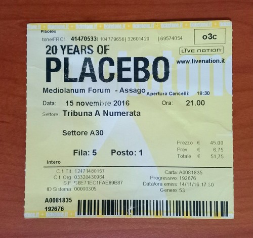 Biglietto concerto placebo - biglietto,