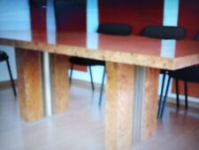 Tavolo da soggiorno rettangolare in radica con intarsi in ottone in ottone