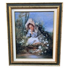 dipinto olio su tela di C. Longo (Bambina Con Fiori)