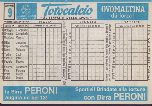 Totocalcio schedina 9 del - schedina,
