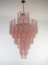 Huge Italian vintage Murano glass chandelier - 85 glass PINK petals drop