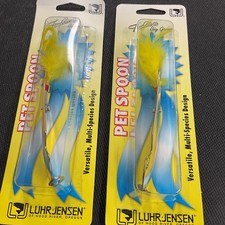 2pz Luhr Jensen Pet 17 cucchiai Tony Accetta placca oro 24k con piuma gialla