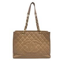 Autentica borsa shopping Chanel beige in pelle trapuntata GST Grand