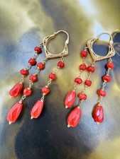 orecchini earrings   CORALLO rosso MEDITERRANEO   CORAL solid gold ORO 18 KT-750