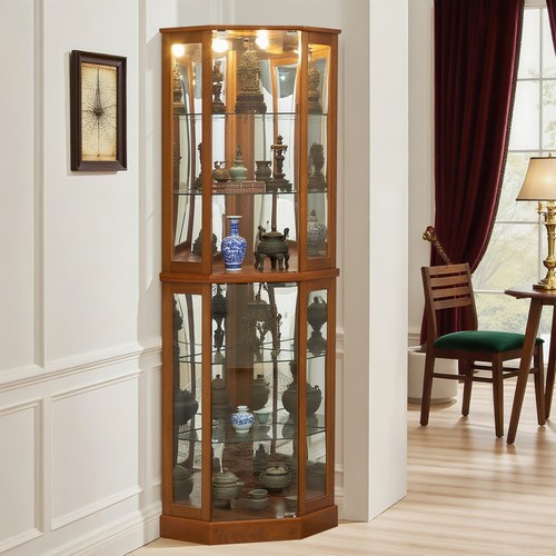 Wooden lighted curio corner - curio,