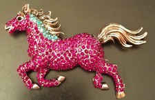 BELLA SPILLA VINTAGE  CAVALLO  cm.8 RUBINI/FUXIA, ZAFFIRI, A.MARINA,ARGENTO/ORO!