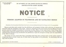 Guardia Costiera USA avviso persone ammesse in cabina pilota e sul ponte di navigazione