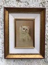 Quadro vintage-Gatto-dipinto a olio su tavola