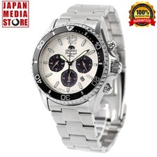Orologio Uomo Orient Mako RN-TX0203S Panda Quadrante Bianco Cronografo Analogico Solare NUOVO