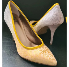 JUST CAVALLI PUMPS IT40 DE39 SCARPE TACCO ALTO PELLE CANVAS MADE IN ITALY